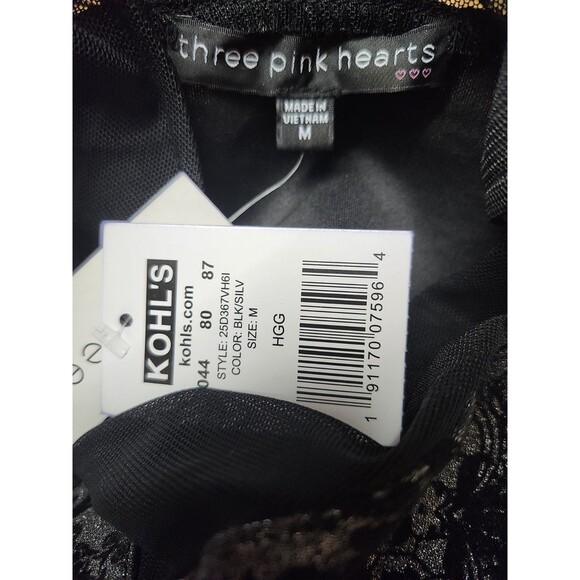 NWT Three Pink Hearts Sleeveless Medium Floral Art Black Metallic Gray Dress - Picture 7 of 8